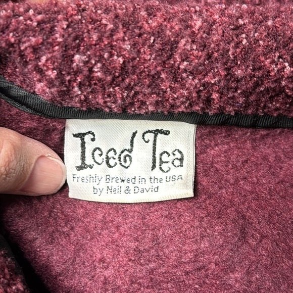 Vintage Iced Tea Burgundy Red Button Fleece Cardigan Size Large - Picture 7 of 9